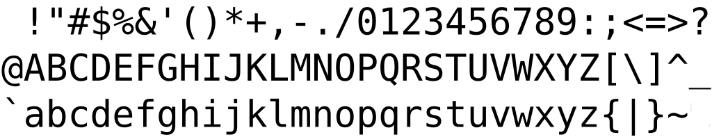 Printable ASCII characters