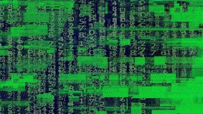 abstract artwork showing binary code over a grunge green and black background