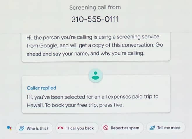 Google voice call screening